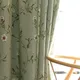 Green Flower and Bird Printed Cotton and Linen Curtains for Living Bedroom Dining Room Partition