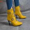 Herbst Winter 2025 Mitte Der Wade Stiefel Frauen Spitz Super Hohe und Dünne Ferse Schuhe Schnalle Kreuz-Gebunden schmücken Größe 3 ~ 19 Schuhe