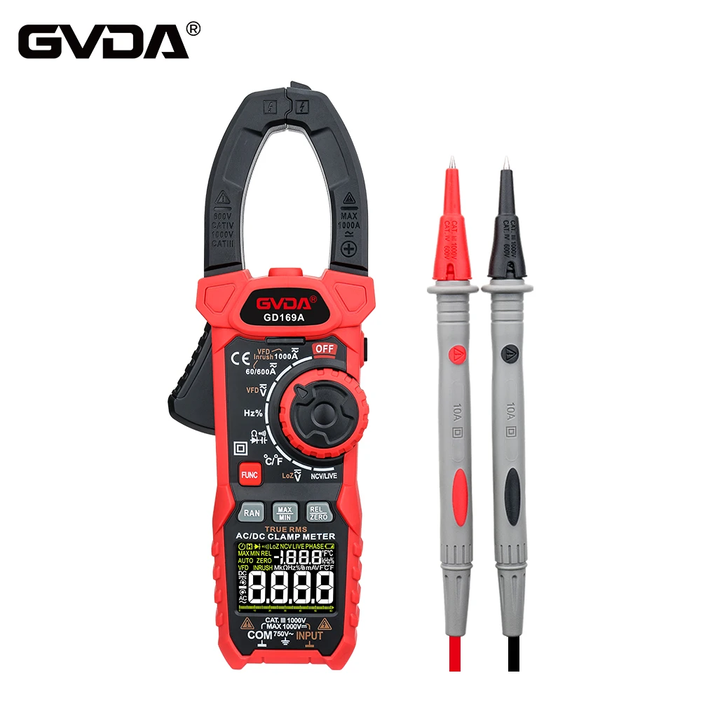 GVDA Digital Clamp Meter Multimeter Auto Range True RMS NCV DC AC VFD Spannung Einschaltstrom Tester Voltmeter Smart Multitester Image