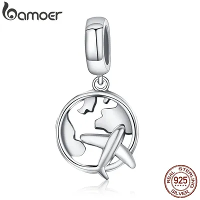 BAMOER Authentische 925 Sterling Silber Reisen Traum Karte & Flugzeug Charme Perlen Fit Charme