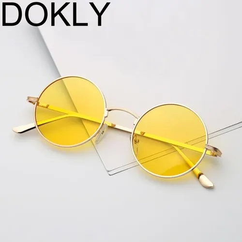 DOKLY Neue Mode Gelb Runde Sonnenbrille Echt UV400 Frauen Vintage Sonnenbrille Runde Brillen Gelb