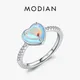 Modian Echtem 925 Sterling Silber Romantische Blau Emaille Herz Ring Regenbogen Farbe Zirkonia Edlen