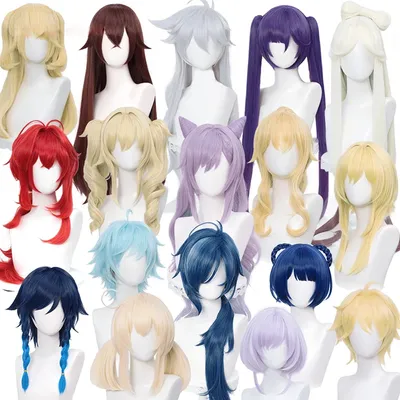 Hochwertige Genshin Impact Cosplay Venti Keqing Barbara Fischl Kaeya Lumine Aether Hitzebeständige Kunsthaarperücken + Perückenkappe Image