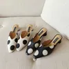 Elegante Maultiere Größe 42 Frau Sommer Casual Spitz Hausschuhe frauen Niedrigen Ferse Polka Dot Sandalen Büro Schuhe Zapatos de mujer