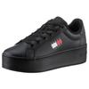 Plateausneaker TOMMY JEANS "TJW FLATFORM ESS", Damen, Gr. 36, schwarz, Leder, Lederimitat, Textil, sportlich, Schuhe, Freizeitschuh, Halbschuh, Schnürschuh mit gepolstertem Schaftrand