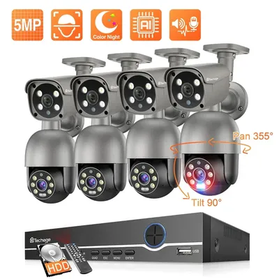 Techage 8CH 5MP Sicherheit Kamera System Nachtsicht Menschlichen Erkennung POE PTZ Kamera Outdoor Sicherheit Überwachung Cam Kit P2P