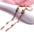 585 lila Vergoldet 14K Rose Gold Weichen Kette Runde Perle Drop Ohrringe für Frauen Exquisite Sterne