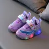 Disney Mädchens chuhe Mesh atmungsaktiv LED leichte Kinder Sportschuhe Kinder weiche Sohle lässig rosa lila Schuhe Größe 21-30