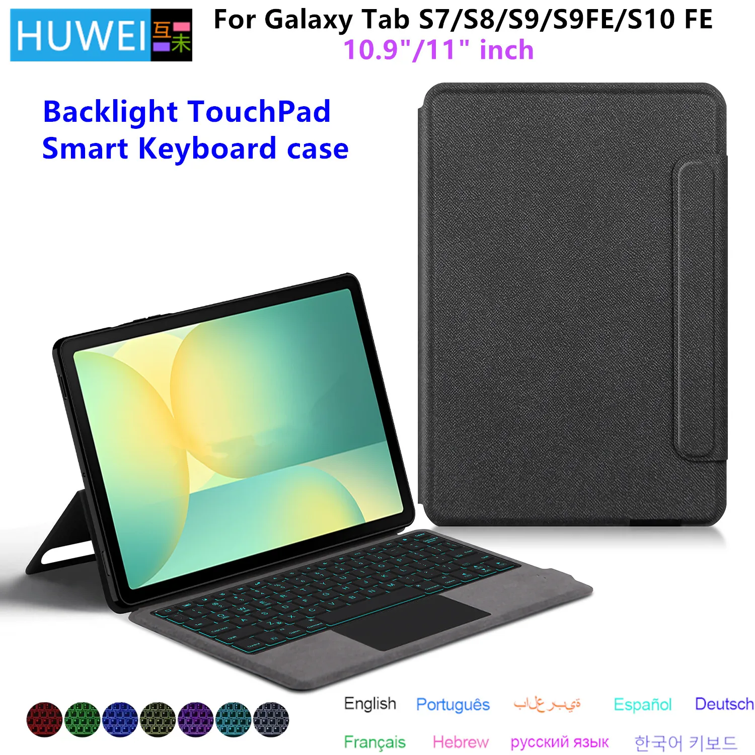 Tastaturhülle mit Hintergrundbeleuchtung für Samsung Galaxy Tab S10 FE S9 FE 10,9" XM-X520 X510 Standabdeckung Funda für Tab S7 S8 S9 11 A8 10,5" Hülle Image