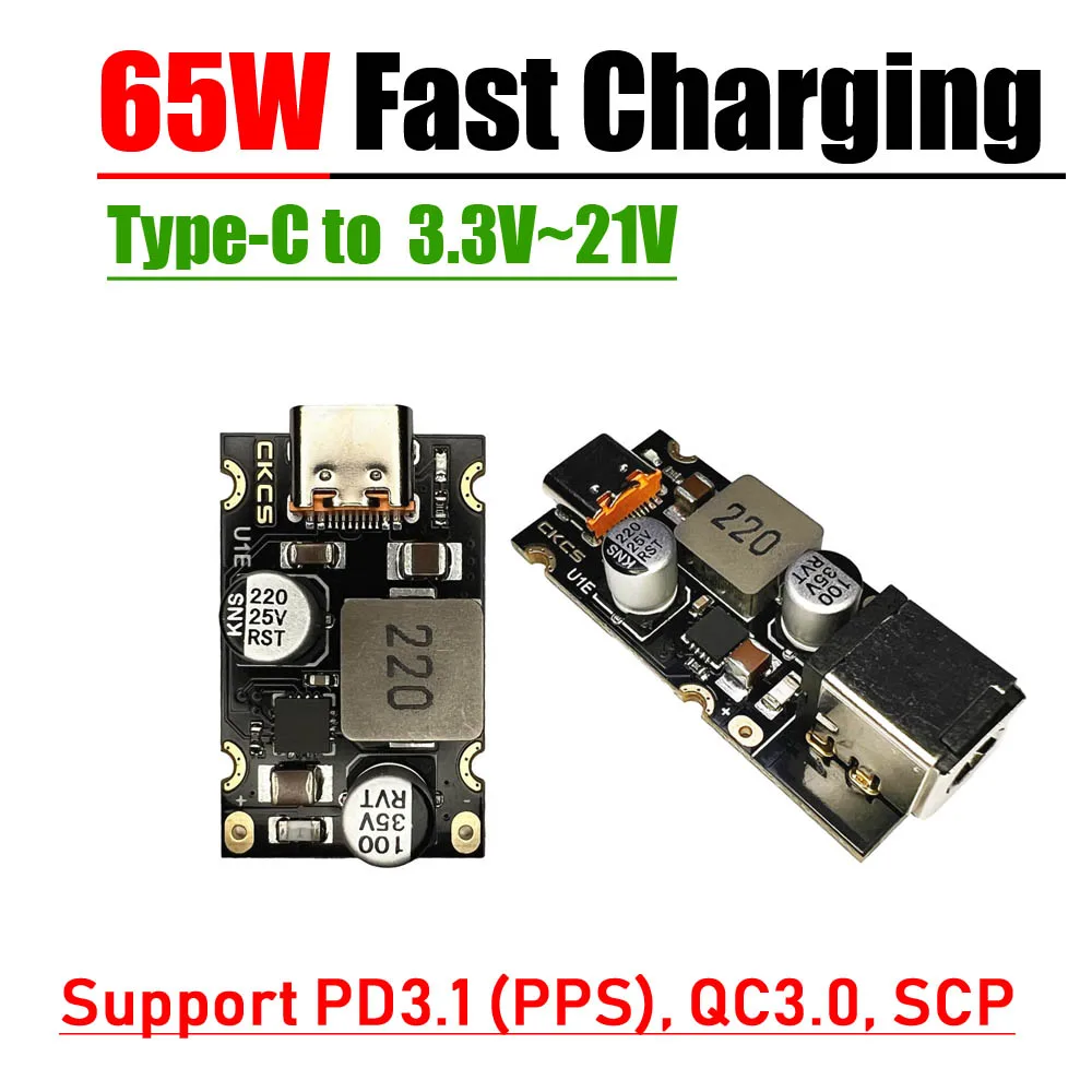 Typ-C USB PD 3A 65W Schnellladeadapter DC 5V 9V 12V 15V 20V 5525 5521 Konvertierung Typ-C Ladegerät für PD3.0 PPS QC3.0 SCP Image