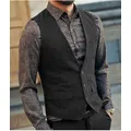 Herren Anzug Weste Schwarz Grau Wolle Tweed Weste Jacke Slim Fit Wie Beckham Business Groomman