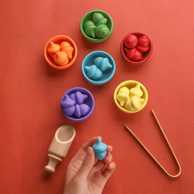 Montessori Spielzeug Holz Acorn Baby Farbe Sortierung Sensorischen Spielzeug Kinder Feine Motor Image