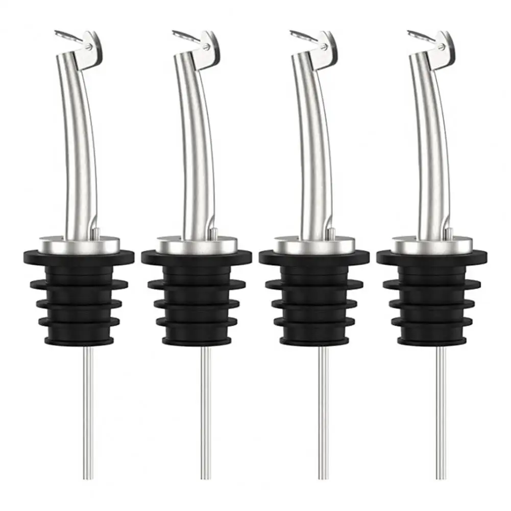 4 Stücke Weinausgießer Edelstahl Alkohol Schnaps Öl Ausgießer Flaschenspender Weinflaschenverschluss mit Kappe Weinzubehör Image