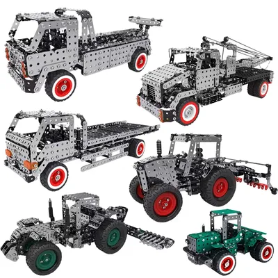 Schraube Mutter Metall Baustein Montage Engineering Fahrzeug Stadt Rettungs anhänger Junge Traktor Modell Spielzeug Geburtstags geschenk Image
