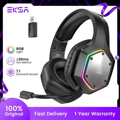 EKSA E1000 WT RGB Wireless Gaming Headset 7.1Surround Sound Gamer Kopfhörer mit ENC Mikrofon Wireless Gamer Headset für PC/XBOX/PS5