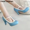 Vintage T Strap Mary Janes Schuhe Für Frauen Blau Patent Leder Pumpen Weibliche plattform Heels Damen Schuhe Alias De Mujer