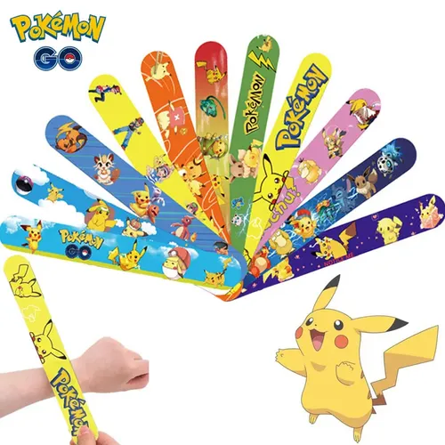 3/6/12 stücke Pokemon Armbänder Pikachu Figuren Anime Armband Kind Slap Band Puzzle Spielzeug Jungen