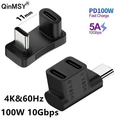180 grad U-förmigen 100W USB 3,2 Typ C 1 zu 2 Männlichen zu weiblichen Adapter OTG 10gbps Schnelle Image