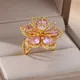 Luxus rosa Farbe Blume Zirkon Ringe für Frauen öffnen Edelstahl exquisiten Schmuck Ring Party