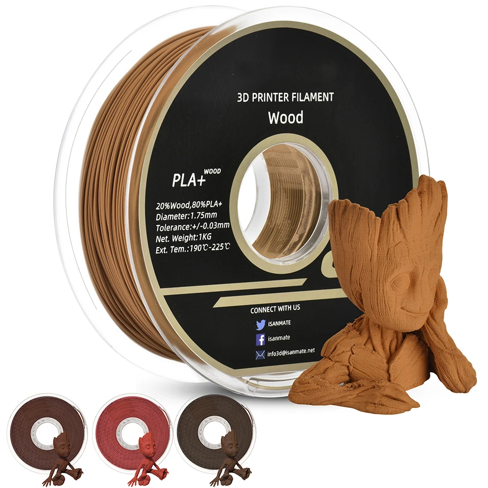 PLA+ Holz 3D-Drucker-Filament, Sublimation, 3D-Druckmaterial aus Holz, 1,75 mm, 1 kg/500 g/250 g, Rose, Ebenholz, rote Sandale, Holzfilamente Image
