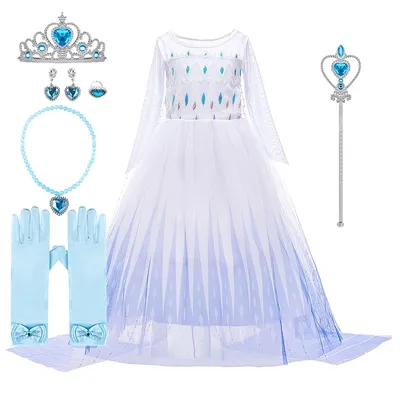Prinzessin Kostüm für Mädchen weiße Schnee königin 2 Pailletten elegantes Kleid Kinder Elsa Kostüm Kind Halloween Karneval Party Kleidung Image
