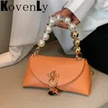 Mode Mini Frauen Handtasche Leder Schulter Taschen Perle Kette Kupplung Geldbörse Luxus Trendy