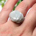 Blume Ring Natürliche-Jade Frauen Schmuck Echte Burma Jade Stein Smaragd Rose-Ring Echt Jadeit