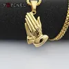 Hip Hop Iced Out Bling Beten Hände Männer edelstahl Anhänger Halsketten Gold Farbe Big Gebet Jesus Halskette Schmuck