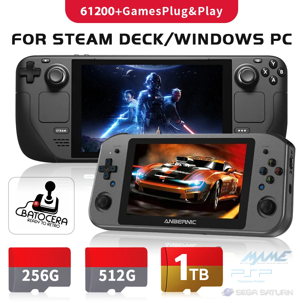 1 TB neueste Batocera 39 OS TF-Spielkarte für Steam Deck/Windows PC/MAC/Handheld-Spielekonsole mit 61200+ Spielen für PS3/PS2/PS1/N64