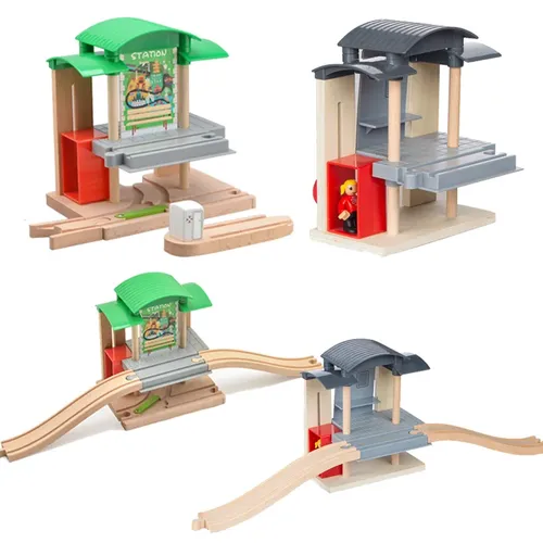 Holz Eisenbahn Zug Station Holz Track Spielzeug Elektrische Zug Track Zubehör Fit Für Alle Marke