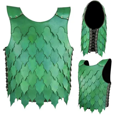 Mittelalterlichen Fantasie Leder Skala Weste Rüstung Larp Elf Ritter Krieger Cosplay Kostüm Grün Wams Wappenrock Männer Cuirass Outfit Doublet Image