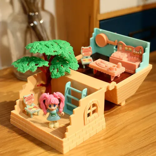Puppenhaus Miniatur Möbel DIY Puppe Haus Mit Mini Puppe Grün Baum Wald Villa Hause Für Mädchen