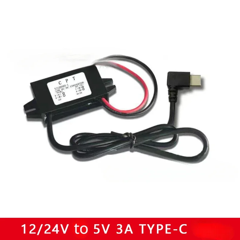 12V 24V bis 5V 3A 15W Buck Converter USB/Typ C/Mikro Ladegerät Auto DC Step Down Spannung Regler Wasserdicht für Handy Image