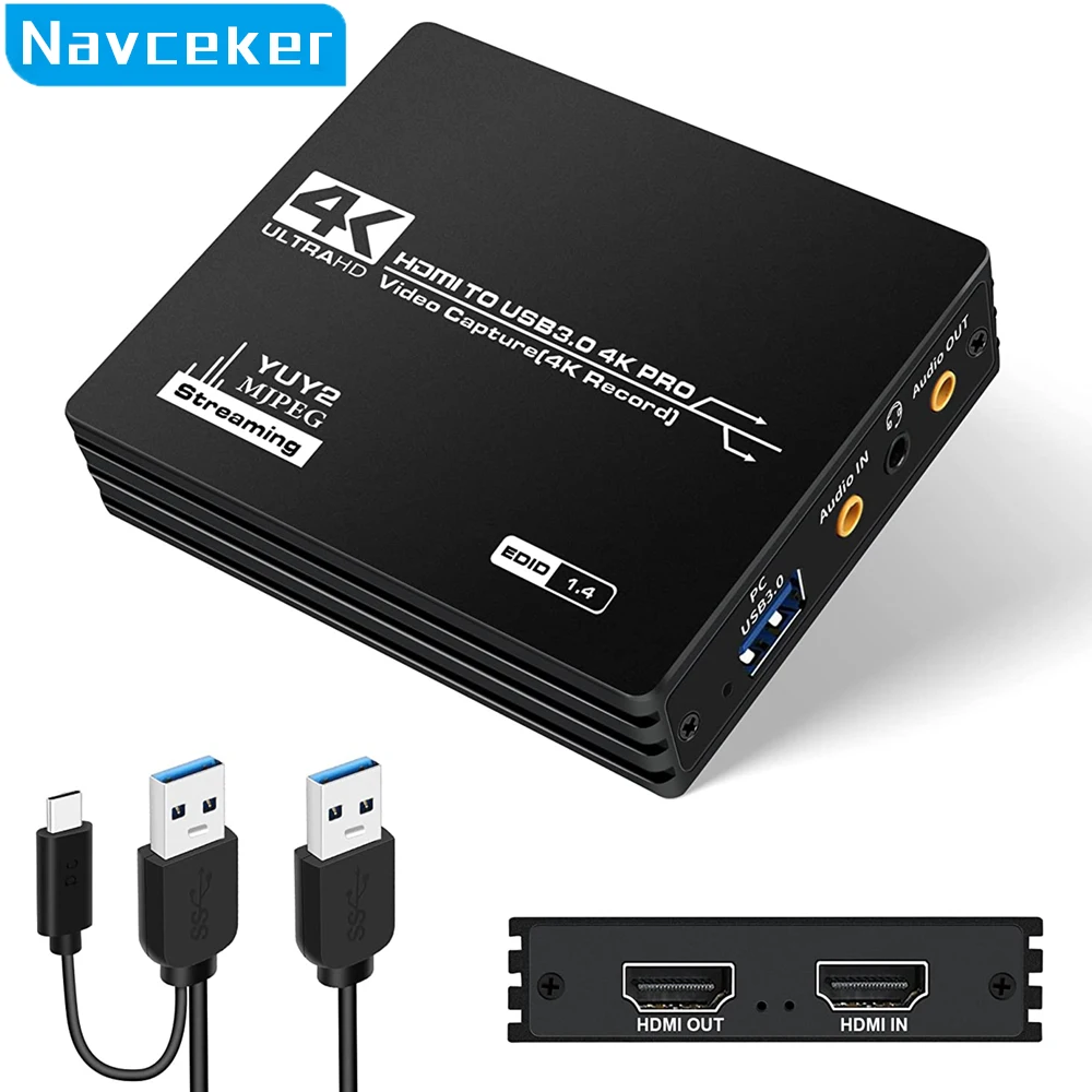 Navceker 4K Pro USB 3,0 Video Capture Karte HDMI-kompatibel 1080P 60fps HD Video Recorder Grabber Für OBS erfassen Spiel Live Image