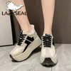 LazySeal Plattform Stiefel Frauen 7,5 cm High Top Frauen Schuhe Lace Up Frühling Herbst Turnschuhe Chunky Sneaker Wedge Weiß Casual schuhe