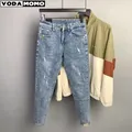 Modedesigner Männer Jeans Retro Stretch Slim Fit gemalt zerrissene Jeans Männer koreanischen Stil