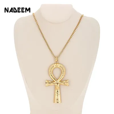 Ägyptischen Ankh Kreuz Halskette Schmuck Gold Farbe Metall Opfer Anhänger & Kette Halskette Für