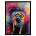 Pug Dog Lover Gift Pet Portrait Colourful Neon Artwork Painting Art Print Framed Poster Wall Decor 12x16 inch