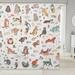 JOOCAR Watercolor Pet Animals Theme Bathroom Curtain Kids Girls Boys Women Bathtub Decor Cartoon Cat Paw Fish Print Bath Curtain Soft White Waterproof Curtain 12 Hooks 72 Wx72 L