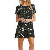 gakvbuo T-Shirt Dresses For Women Summer Dresses For Women 2024 Vacation Beach Dress Casual Simple T-Shirt Mini Dress Crewneck Short Sleeve Wedding Guest Dresses Club Dresses Sun Dresses Tunic Dress