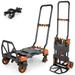 Qhomic 330 lbs Folding Hand Truck 4-Wheel and 2-Wheel Combo Expandable Hand Truck for Mobile Office Carts Heavy Duty Moving - Orange