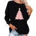 Jalioing Christmas Pullover Tops for Women Round Neck Long Sleeve Pattern Printed Lounge Baggy Sweatshirt (Large Black)