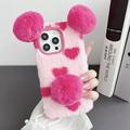 Feishell Cute Fluffy Case for iPhone 13 Pro Cute Panda Ears Hairball Soft Fuzzy Winter Warm Faux Fur Plush Fluffy Flexible TPU Bumper Protective Phone Cover Women Girls Rose