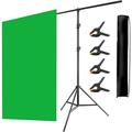 JINSUI Green Screen Backdrop with Stand Kit 6.5X6.5ft Adjustable T-Shape Background Stand 6.5X6.5ft Seamless