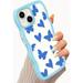 Heart and Butterfly Print Cute Wave Case Compatible with iPhone 14 Plus Case for Women Cute Curly Wave Frame Shape Shockproof Soft Case for iPhone 14 Plus Phone Case- Dark Blue