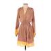 Natalie Martin Casual Dress - Wrap: Brown Floral Motif Dresses - Women's Size X-Small