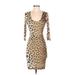 Just Cavalli Casual Dress - Bodycon Scoop Neck 3/4 sleeves: Brown Leopard Print Dresses - Women's Size X-Small