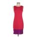 Loveappella Casual Dress - Sheath Crew Neck Sleeveless: Burgundy Color Block Dresses - Women's Size X-Small