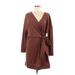 Shein Casual Dress - Mini Plunge Long sleeves: Brown Solid Dresses - Women's Size Large