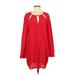 BCBGMAXAZRIA Casual Dress - Mini Keyhole Long sleeves: Red Print Dresses - Women's Size Medium
